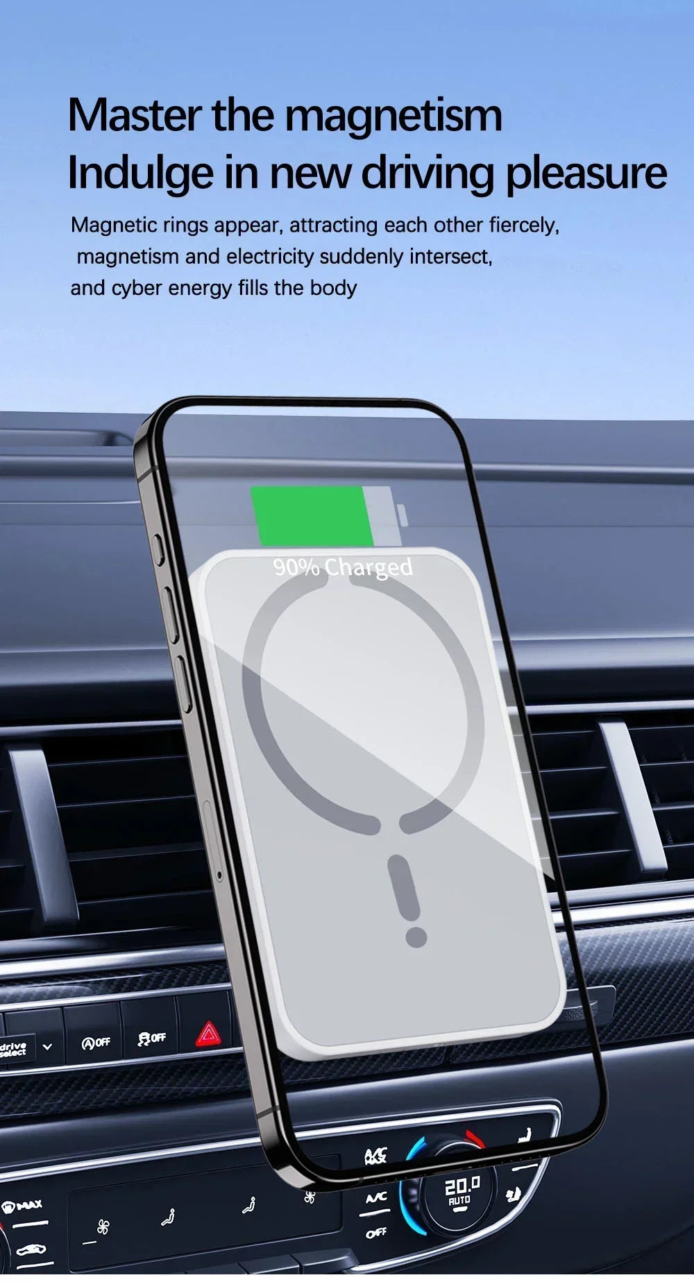 OrionCharge Drive — Carregador Veicular Magnético sem Fio para iPhone MagSafe