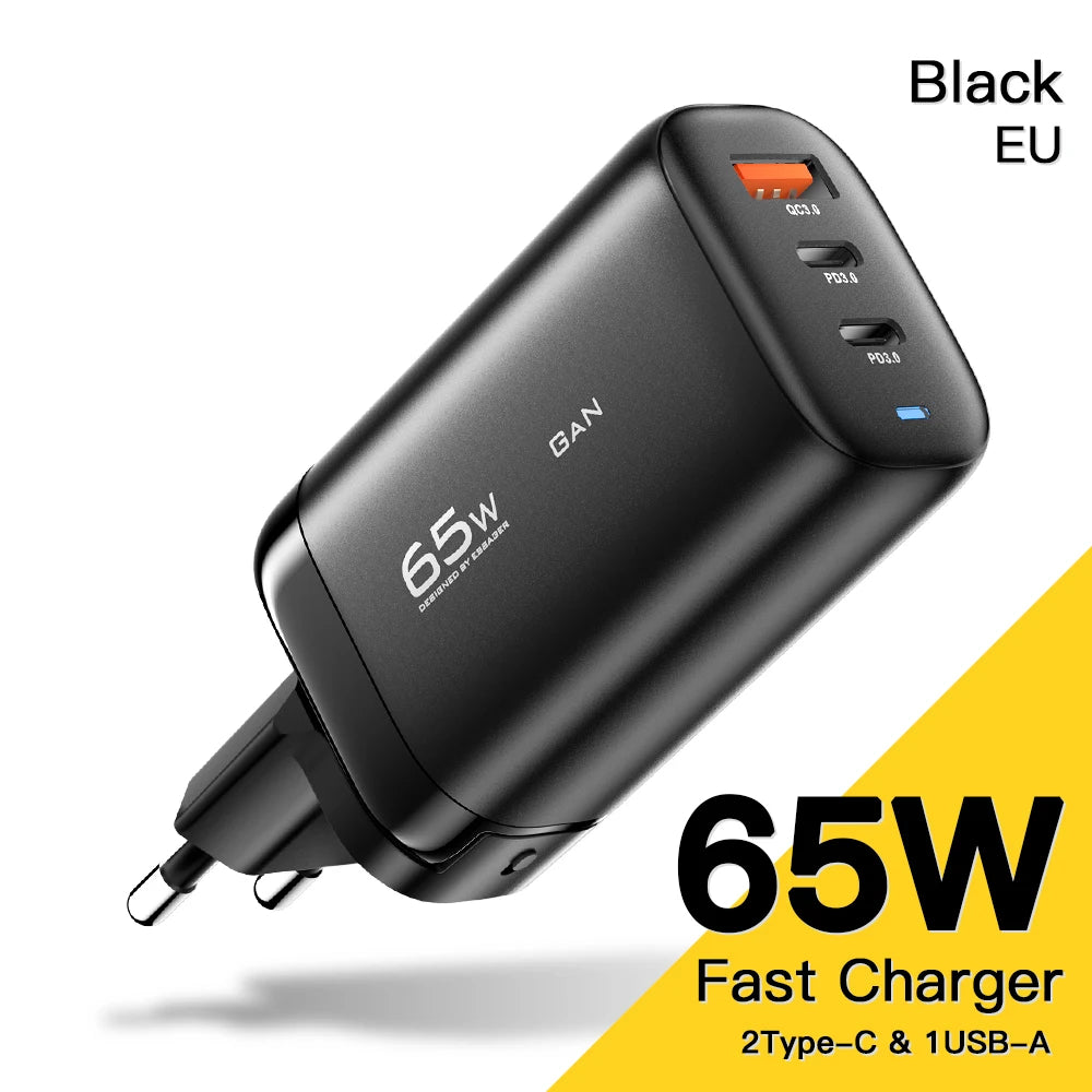 OrionCharge GaN 65W — Carregador Rápido USB-C Premium para Notebook e Smartphone