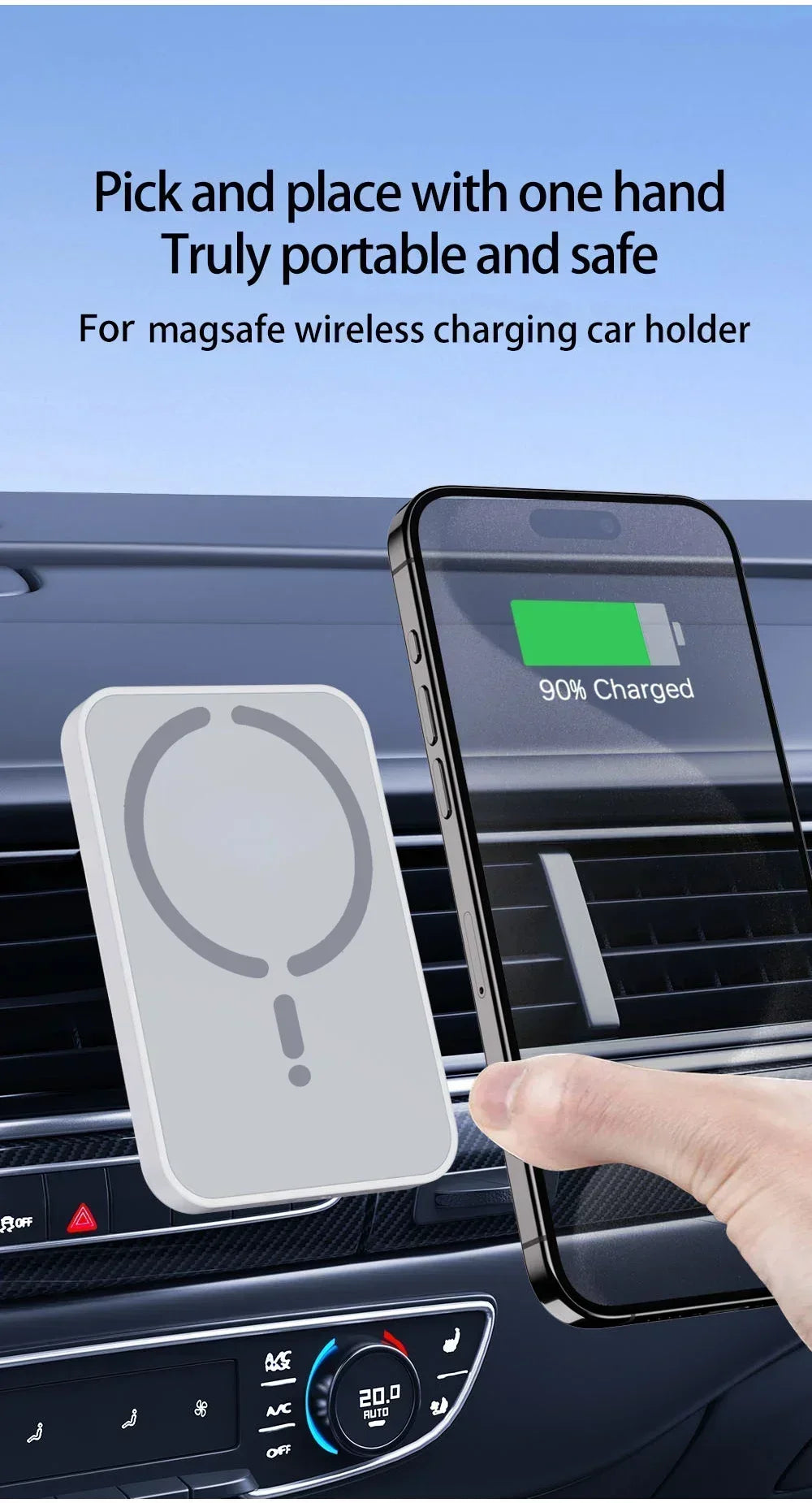 OrionCharge Drive — Carregador Veicular Magnético sem Fio para iPhone MagSafe