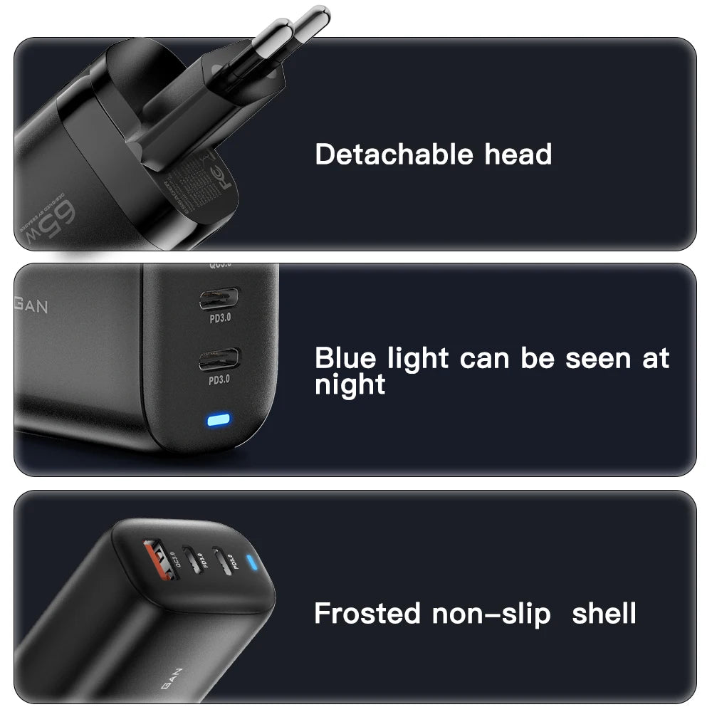 OrionCharge GaN 65W — Carregador Rápido USB-C Premium para Notebook e Smartphone