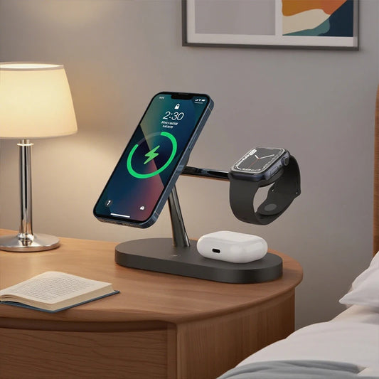OrionCharge Trio — Estação de Carregamento Sem Fio 3 em 1 para iPhone, Apple Watch e AirPods
