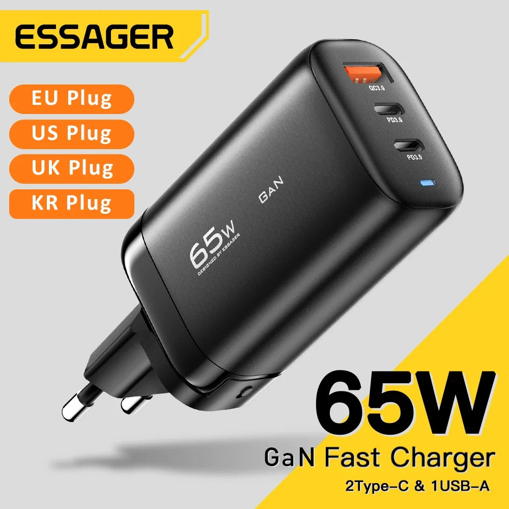 OrionCharge GaN 65W — Carregador Rápido USB-C Premium para Notebook e Smartphone