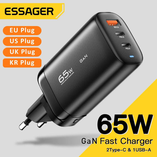 OrionCharge GaN 65W — Carregador Rápido USB-C Premium para Notebook e Smartphone