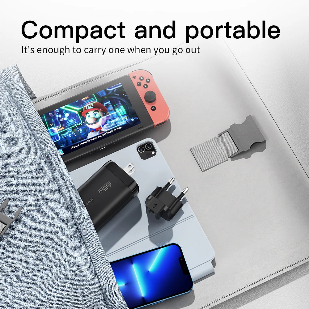 OrionCharge GaN 65W — Carregador Rápido USB-C Premium para Notebook e Smartphone