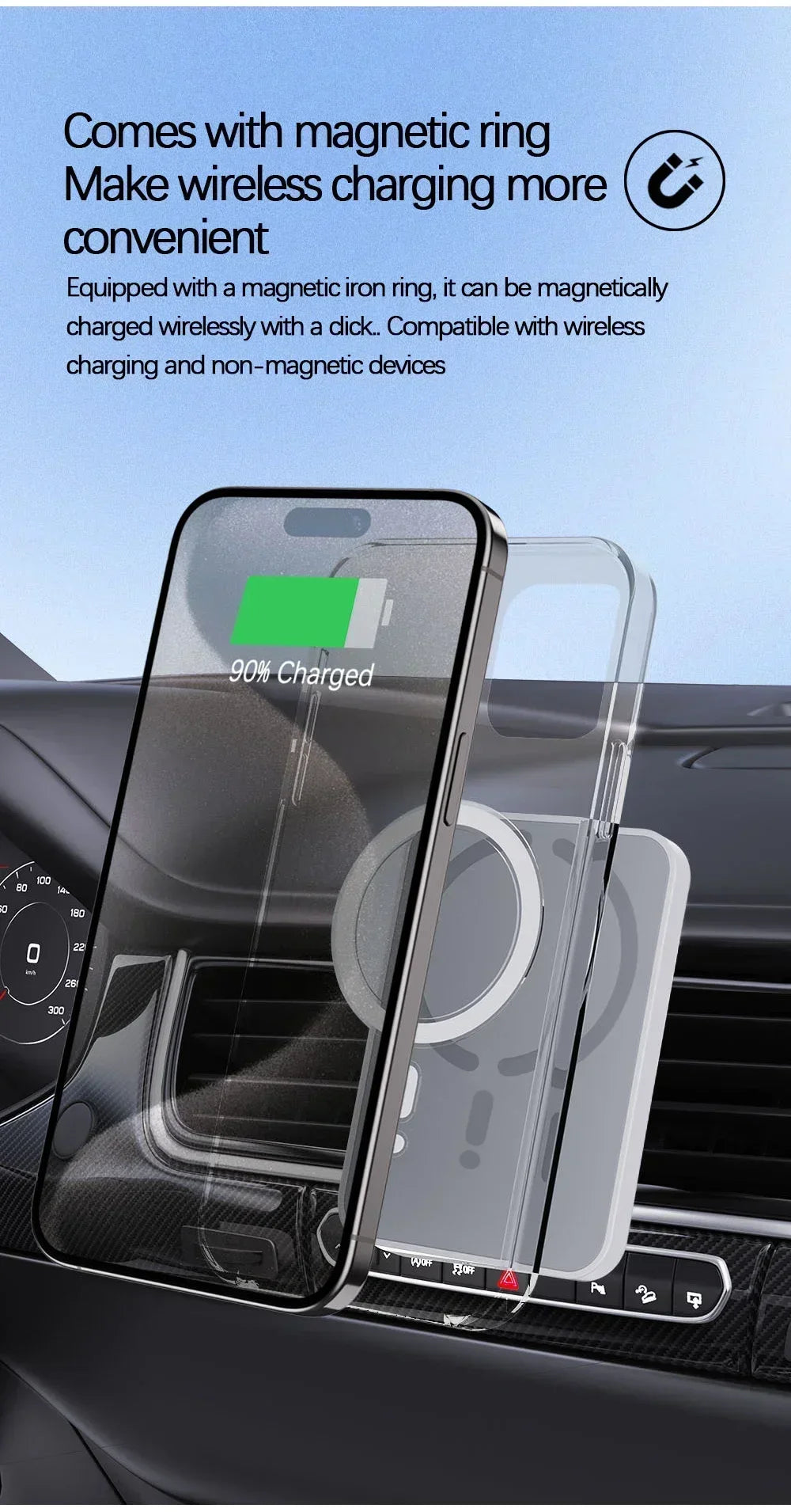 OrionCharge Drive — Carregador Veicular Magnético sem Fio para iPhone MagSafe