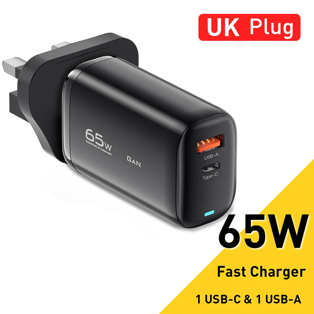 OrionCharge GaN 65W — Carregador Rápido USB-C Premium para Notebook e Smartphone