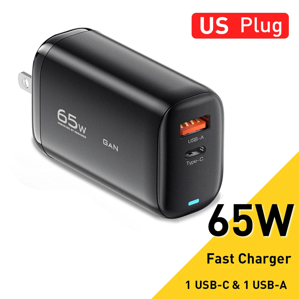 OrionCharge GaN 65W — Carregador Rápido USB-C Premium para Notebook e Smartphone